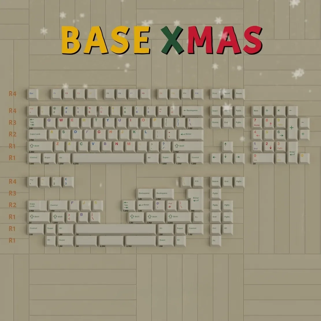 Whimsical Rubber Xmas Tactile Christmas Keycap Set, showcasing playful holiday characters and soft festive colors.