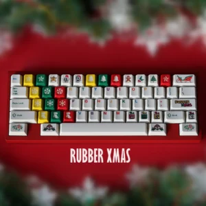 Whimsical Rubber Christmas Keycap Set showcasing tactile festive characters in soft holiday colors, perfect for unique keyboard decor.