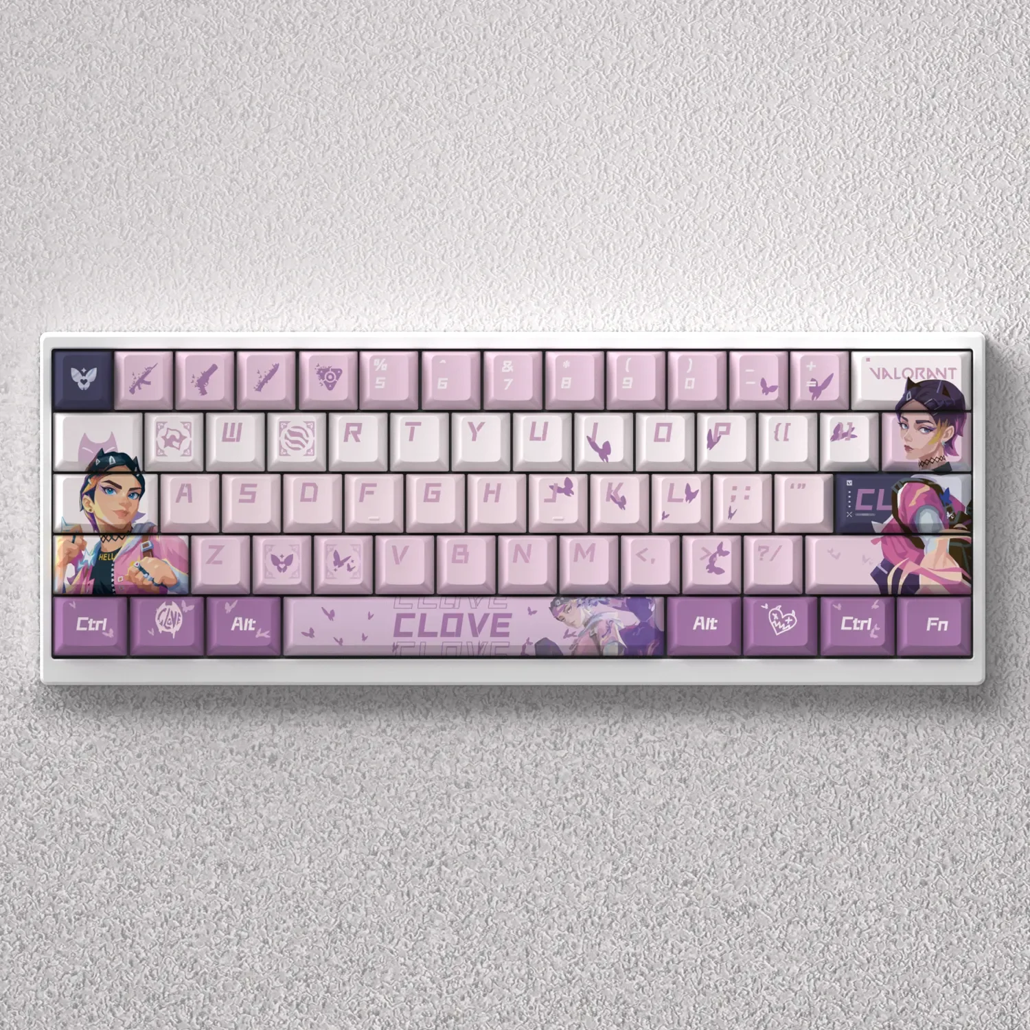 Clove Keycap Set, exquisitely featuring serene Valorant character for a custom keyboard aesthetic.