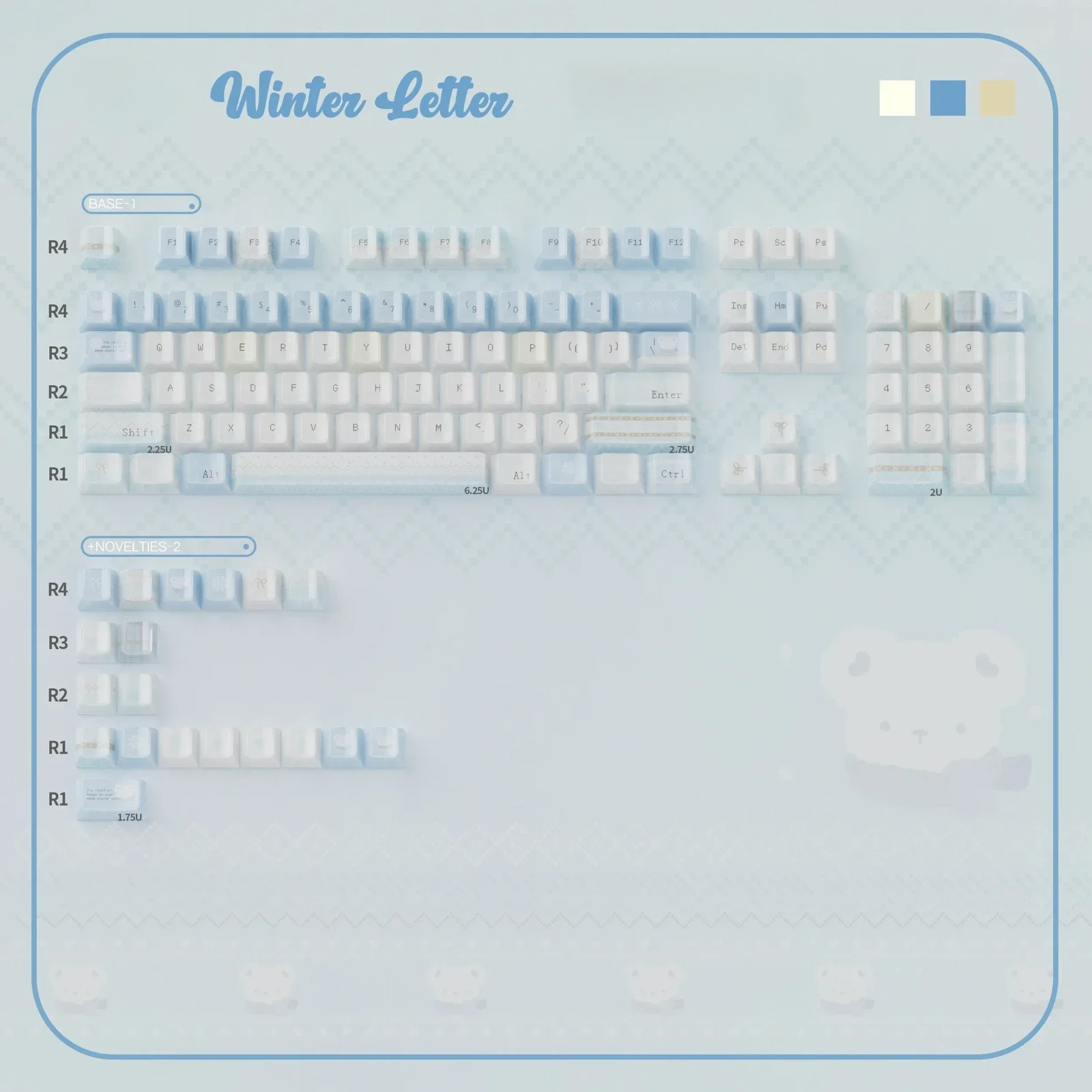 Translucent KDA profile crystal jelly keycaps set featuring an ethereal Winter Letter design, evoking a luminous, delicate winter landscape.