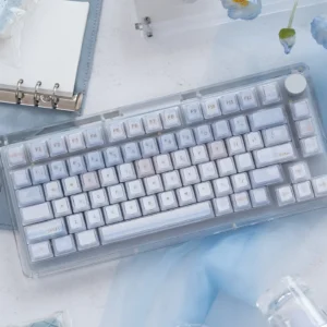 Luminous Winter Letter Crystal Jelly Keycaps set showcasing the translucent, ethereal design and delicate winter landscape aesthetic.