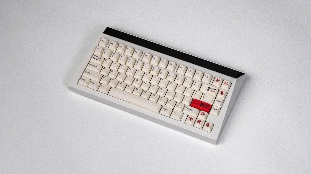 Gallery of No One Cherry Keycap Set, highlighting their durable finish, crisp legends, and elegant minimalist design from various vibrant angles.