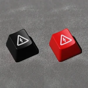 Edgy Danger Keycap with a vivid 'Electric Danger' backlit industrial warning sign, perfect for mechanical keyboards, showcasing high-contrast design.