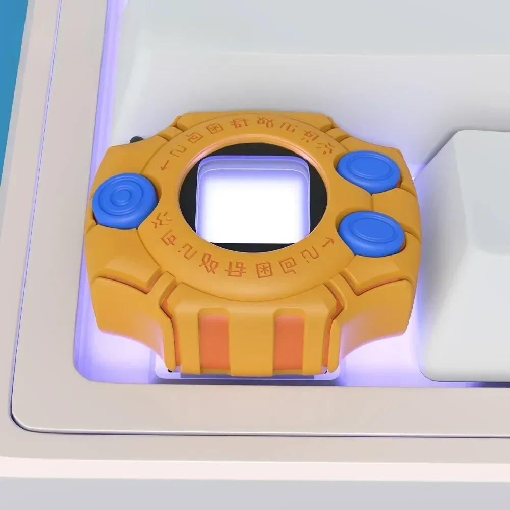 This gallery displays the iconic 3D Digimon virtual pet keycap from various perspectives, an authentic and intricate miniature replica for custom keyboard.