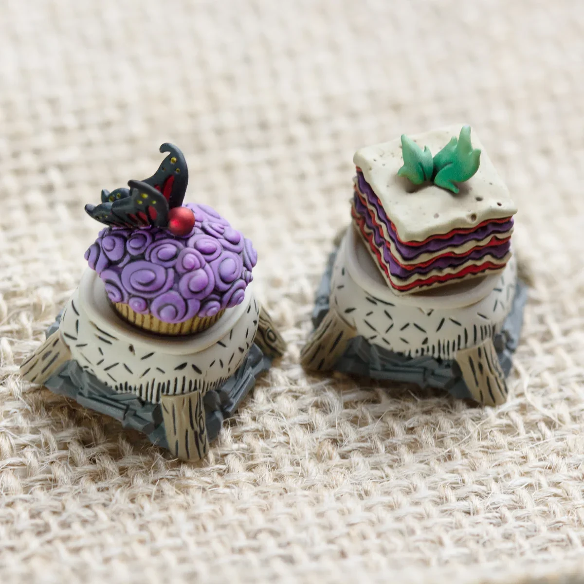 Whimsical Don't Starve artisan ESC keycap, a unique handcrafted resin piece, displayed from various angles revealing its intricate gothic survival gaming design.