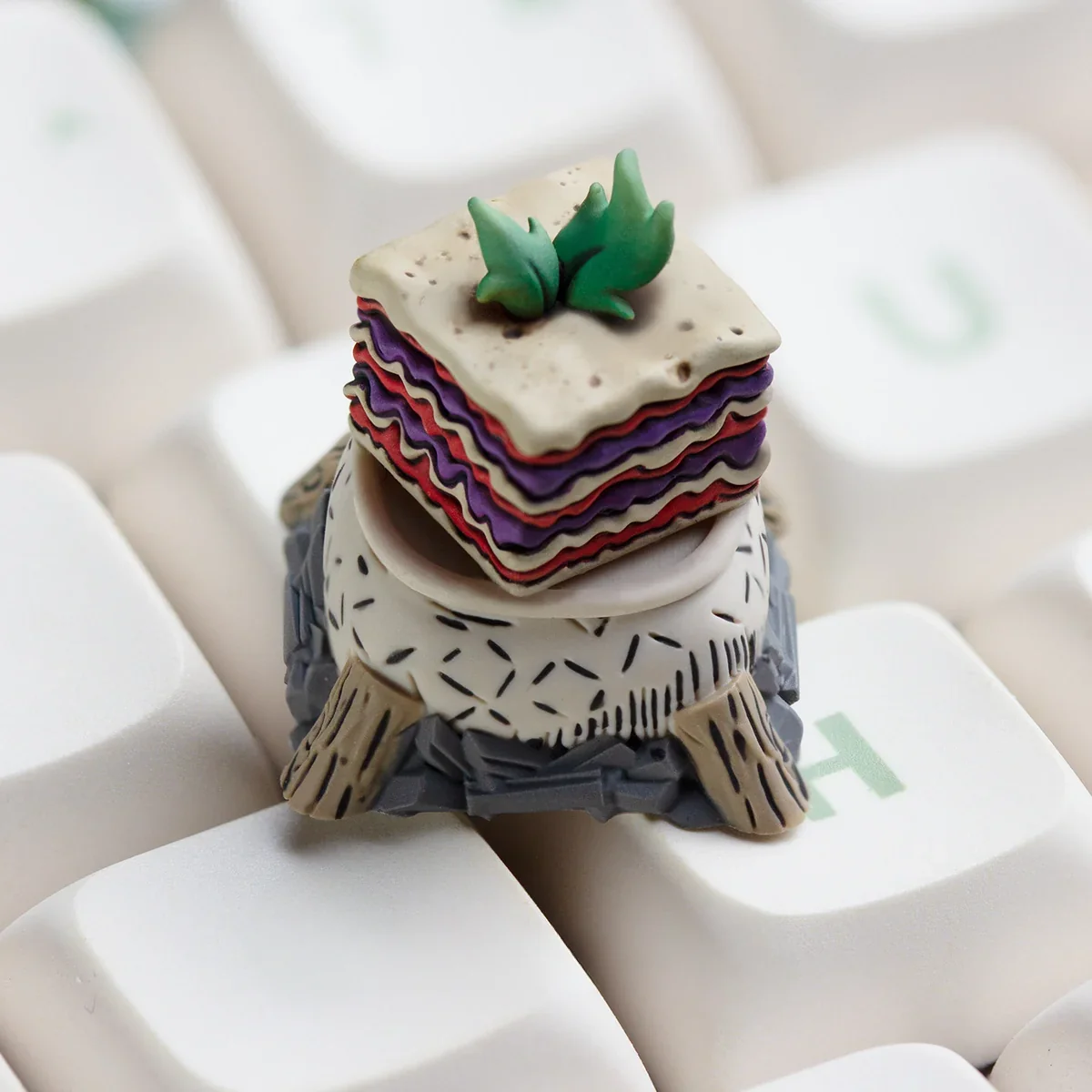 Whimsical handcrafted Don't Starve artisan ESC keycap, intricate resin details visible from multiple angles, unique gothic art.