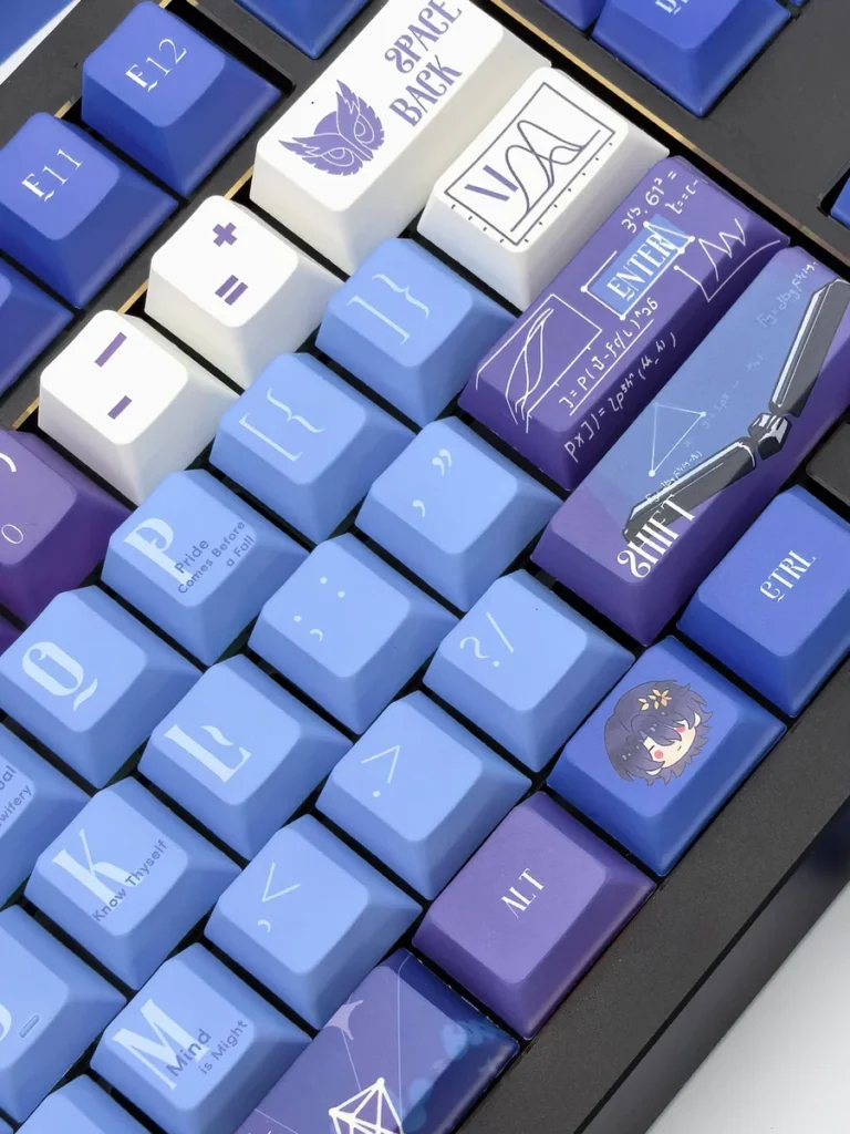 Dr. Ratio Honkai: Star Rail keycaps set from various angles, revealing intricate scholarly details and the elegant, philosophical character-inspired design.