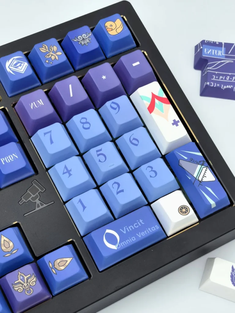 Dr. Ratio Honkai: Star Rail keycaps set gallery. See intricate scholar-inspired designs from various angles, showcasing premium details and exclusive characters design.