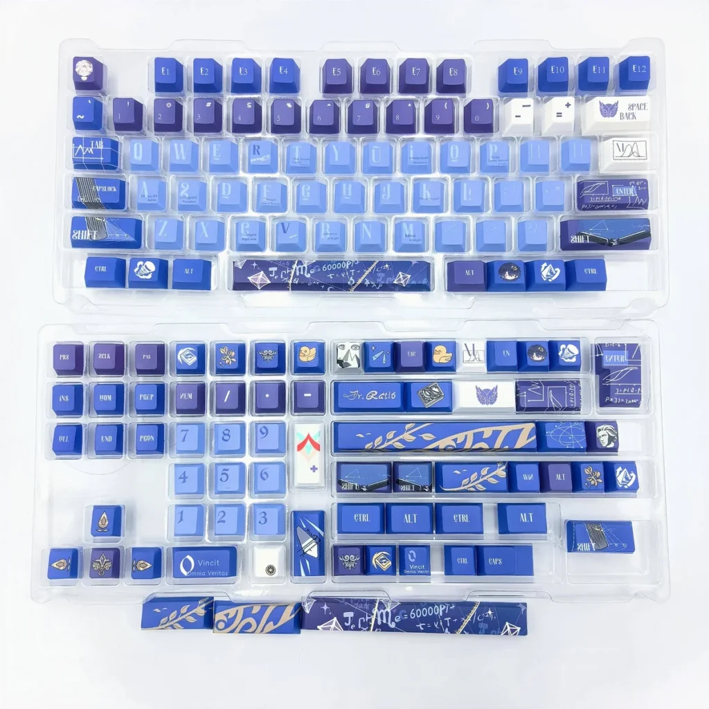 Dr. Ratio Honkai: Star Rail keycaps set, showcasing various angles of their intricate, intellectual design and premium finish, embodying Scholar's Elegance design.