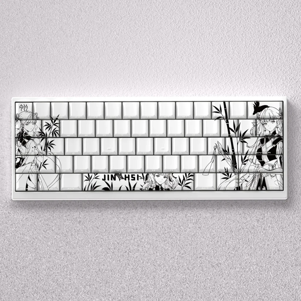 Elegant Keycap Set. Premium Cherry profile keycaps in Jinhsi opaque design, showcasing sophisticated colors and timeless elegance beautifully.