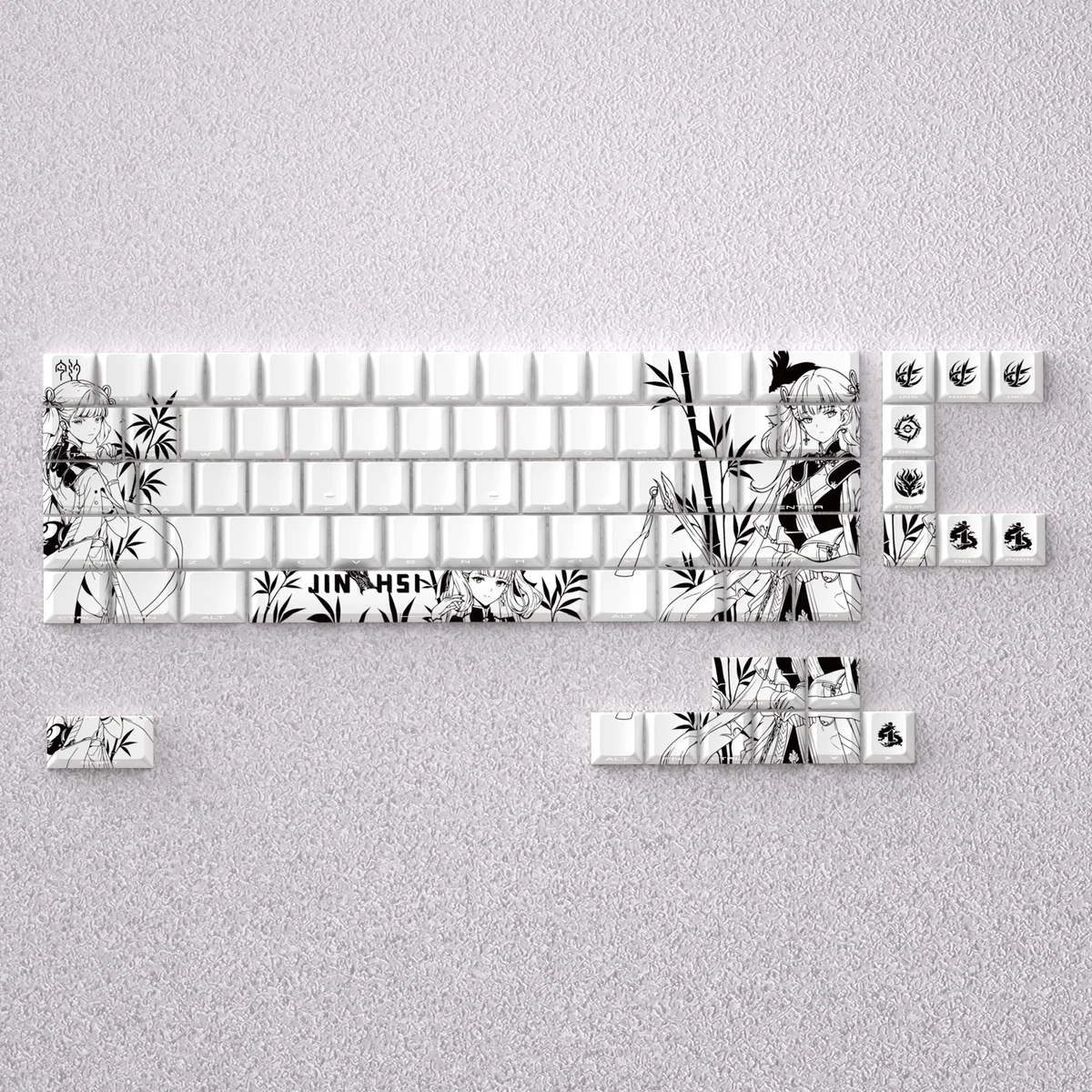 Jinhsi Keycap Set. This premium Cherry profile set features subtle, opaque keycaps in sophisticated, tranquil evening colors.