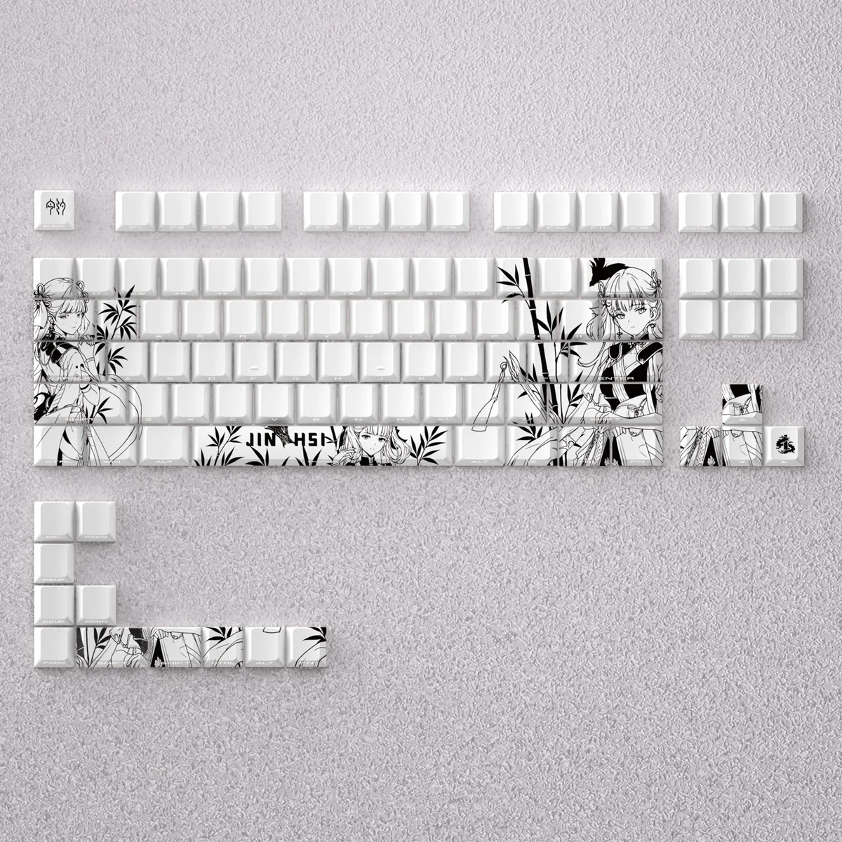 Jinhsi Keycap Set, showcasing premium Cherry profile and subtle, sophisticated colors inspired by tranquil evening skies.