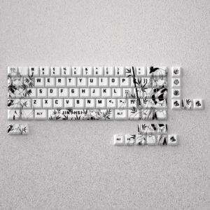 A stunning display of the Jinhsi Keycap Set, highlighting its premium aesthetics, subtle design, and tranquil, sophisticated design.