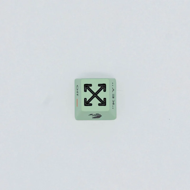 A striking green Off-White Streetwear Series Keycaps, featuring an Cherry profile and a bold industrial streetwear aesthetic with a polished metallic finish.