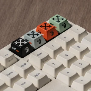 Off-White Streetwear Series Keycaps showcasing a custom industrial streetwear aesthetic. This unique artisan piece features a bold design and luxurious metallic
