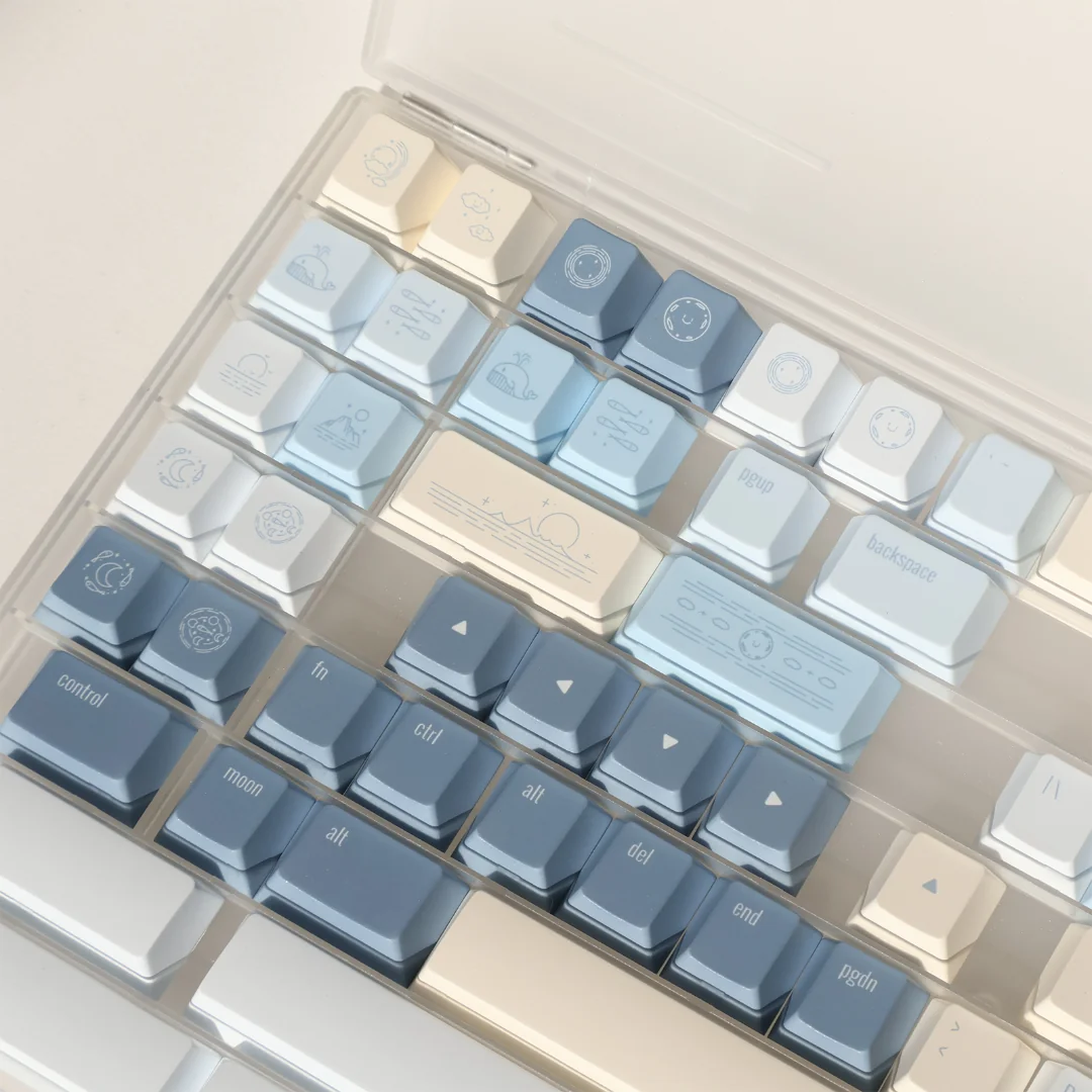 Eternity Moon on Sea magnetic keycaps set, multi-angle view. Exquisite serene blue lunar ocean design with luminous reflections.