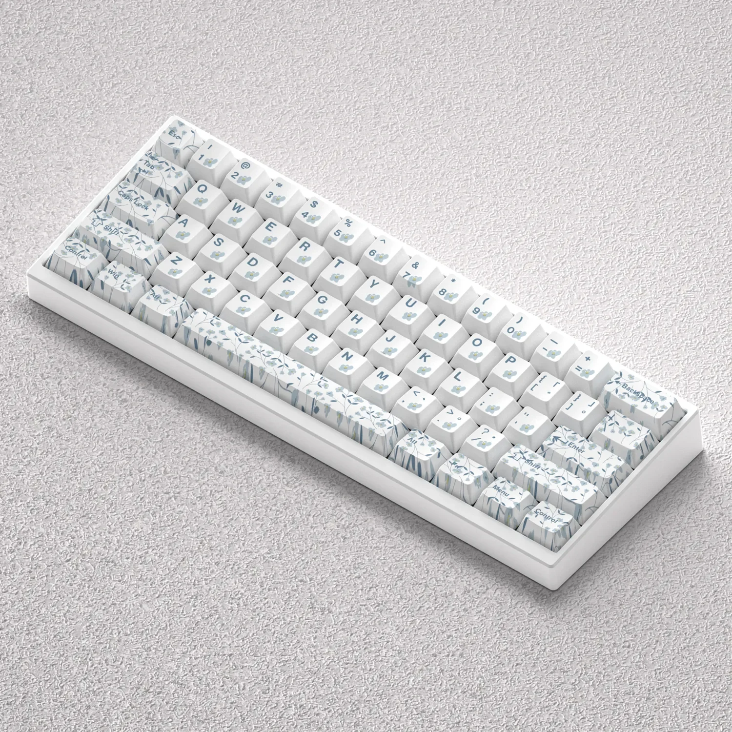 Gallery of Floral Keycap Set, showcasing elegant cultural patterns from multiple angles. Features distinctive printed PBT.