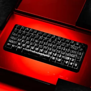 Premium Forged carbon keycaps set, featuring striking irregular texture and stealthy side-print legends, are fully magnetic switch compatible.