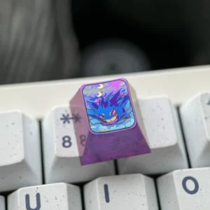 Vibrant Gengar titanium artisan ESC keycap for mechanical keyboards, showcasing intricate anime detail and premium craftsmanship.