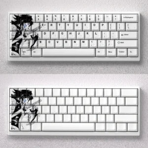 Demon Slayer Tomioka Giyu themed keycap set, front-engraved and opaque, designed for 60%, 65%, and 68% mechanical keyboards.