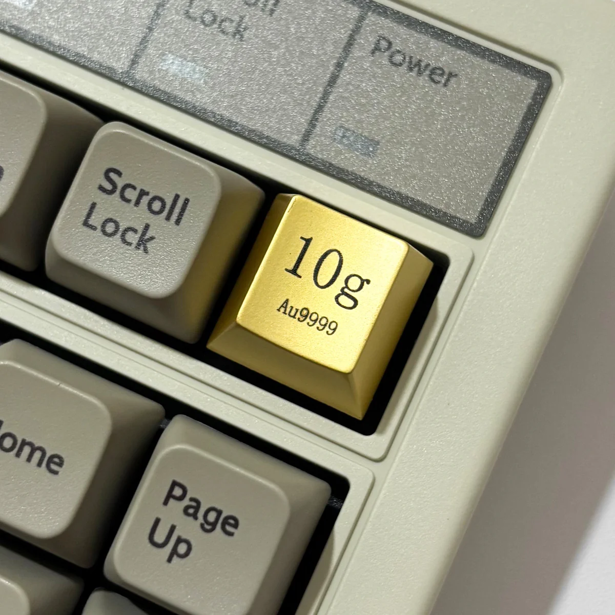 Premium Gold Keycaps gallery revealing its opulent electroplated finish, precise laser-engraved luxury details, and substantial weight from multiple angles.