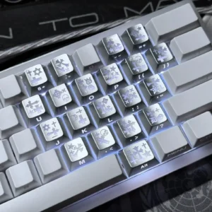 Backlit Gothic Heart Supplement Keycap Set, an artisan Chrome Hearts-style accent with intricate design, translucent body, and metallic finish for gaming keyboards.