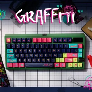 Vibrant hand-painted graffiti keycap set, a unique artisan keyboard accent. Features expressive street art doodles for an individualized art.