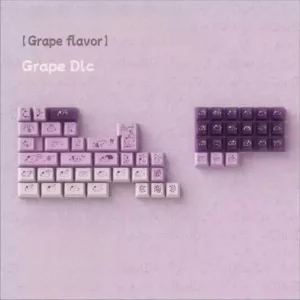 Whimsical Grape Milkshake PBT keycaps set with unique dye-sublimated sweet pastel purples and creamy whites for a playful, beverage-inspired keyboard aesthetics.