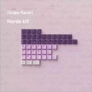 Playful Norde international Whimsical Grape Milkshake PBT keycaps set, showcasing the unique pastel purple and creamy white dye-sublimated aesthetic.
