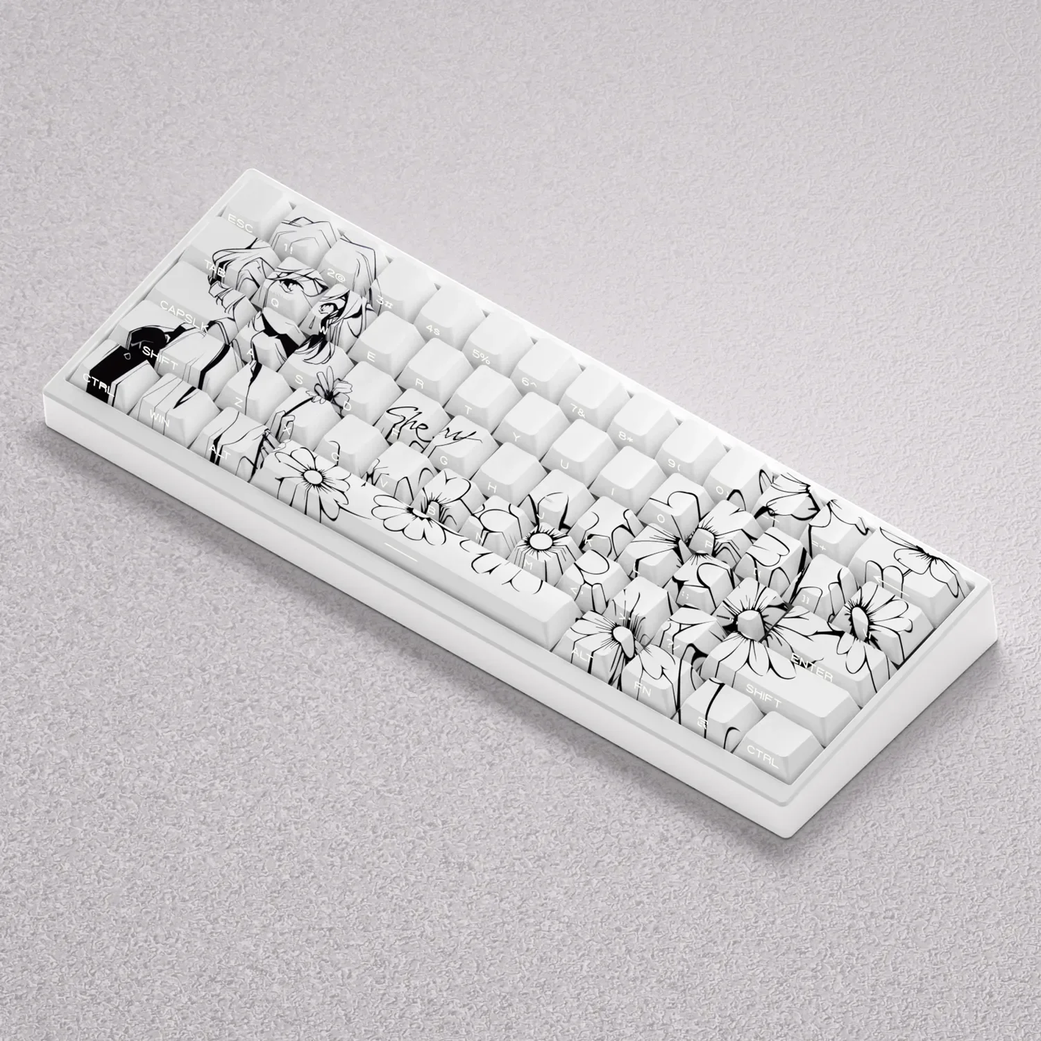 Haihara Ai Keycaps set displayed from multiple angles, highlighting the exclusive PBT backlit side-print and sleek, collector-worthy aesthetic.