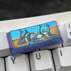 Exclusive Hatsune Miku Titanium Keycap with vibrant, metallic artistry showcasing premium craftsmanship for custom mechanical keyboards.