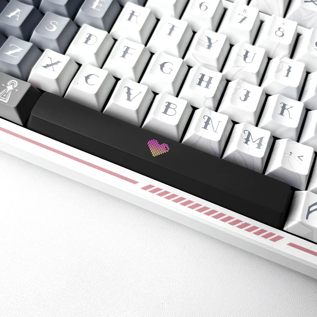Playful black Translucent Heart Space Key Keycap, showcasing a modern illuminated heart design for a personalized keyboard.
