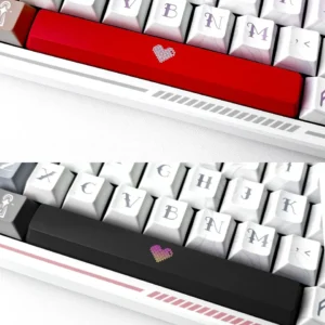A playful, modern Translucent Heart Space Key Keycap glowing softly, showcasing its unique double-shot ABS design.