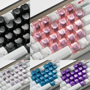 Luminous Heart Keycaps Set: Transparent black OEM profile set for magnetic keyboards, showing the sleek, glowing heart shape.