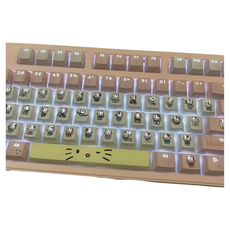 Playful Hello Kitty Joyful Pink dye-sub PBT keycaps set, Cherry profile, front-lit for backlighting, small full set.