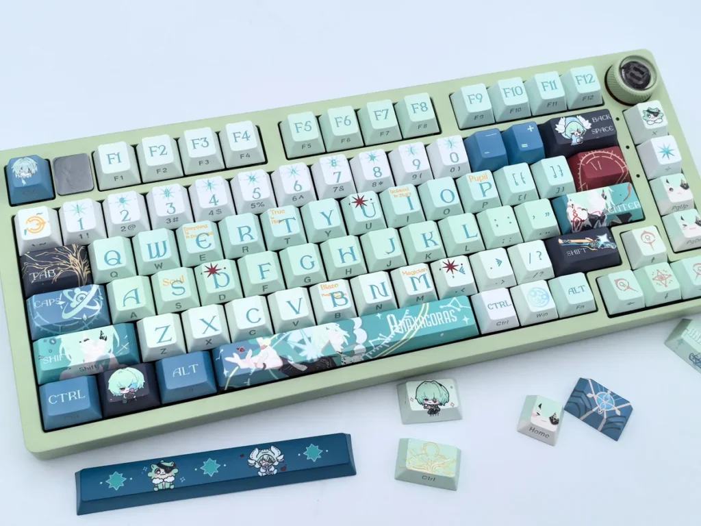 Exclusive Anaxa Honkai Star Rail Cherry Profile keycaps set, showcasing vibrant, character-specific artistic designs.