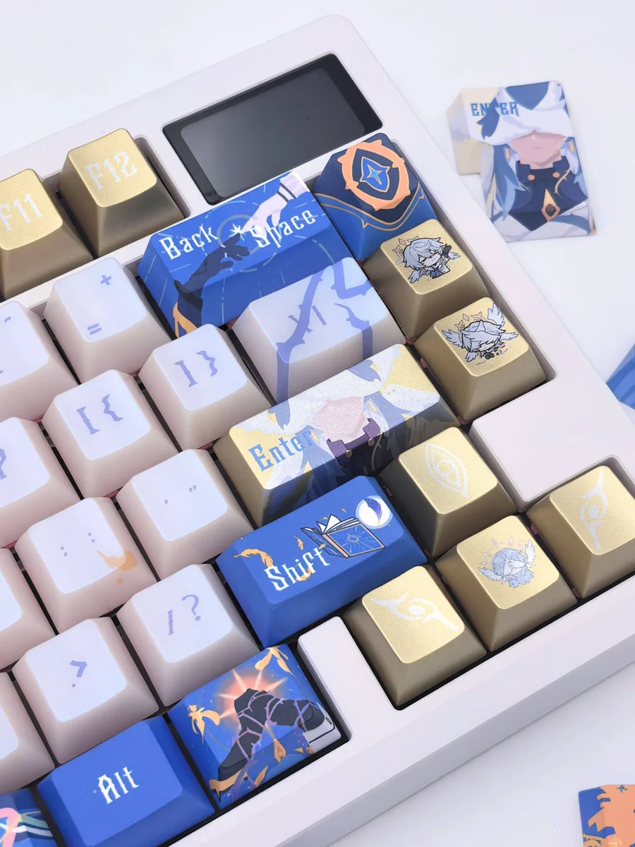 Exclusive Honkai Star Rail Soloist Cherry Profile keycap set, artfully displayed from various angles, highlighting elegant character and musical design.