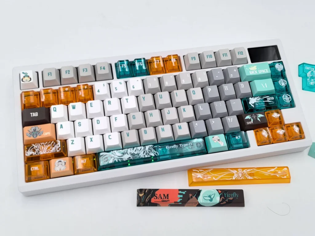 Exclusive Honkai Star Rail Firefly Sam keycap set. This premium image displays the futuristic, ethereal dye-sublimated Honkai Star Rail keycaps.