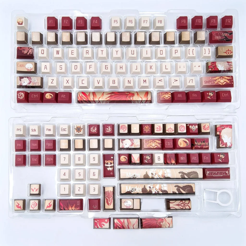 Exclusive Honkai Star Rail Mydei Cherry keycaps set, detailed from multiple angles, featuring futuristic anime combat designs for collectors.
