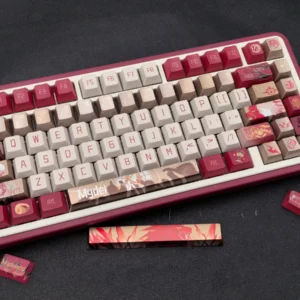 Vibrant Honkai Star Rail Mydei Cherry keycaps set showcased, highlighting exclusive anime-inspired, combat-ready designs for collectors.