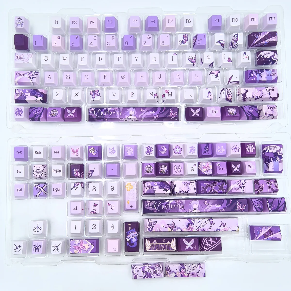 Honkai Star Rail Castorice Cherry Keycaps Set product gallery, showcasing the ethereal butterfly motifs and exclusive game design from multiple artistic angles.