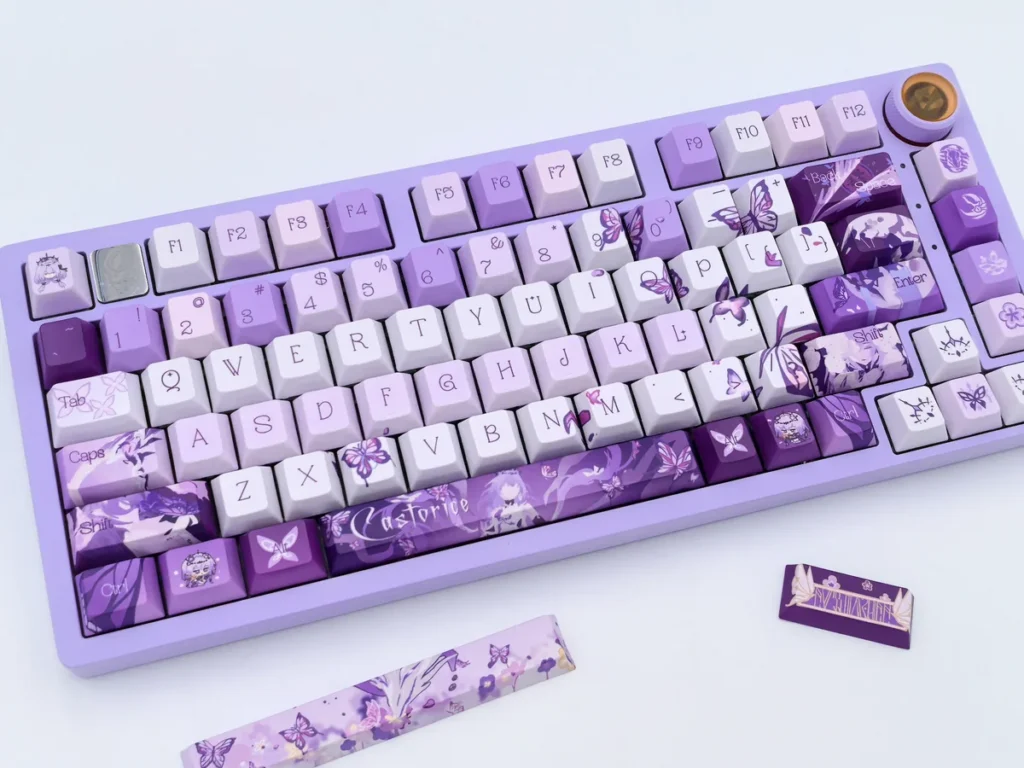Exclusive Honkai Star Rail Castorice keycaps Cherry set, showcasing ethereal butterfly motifs for an artistic gaming setup.