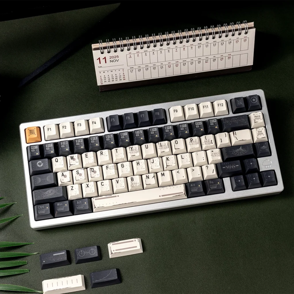 Premium Interstellar keycaps set crafted from durable PBT, displaying immersive cosmic deep space dye-sub legends.