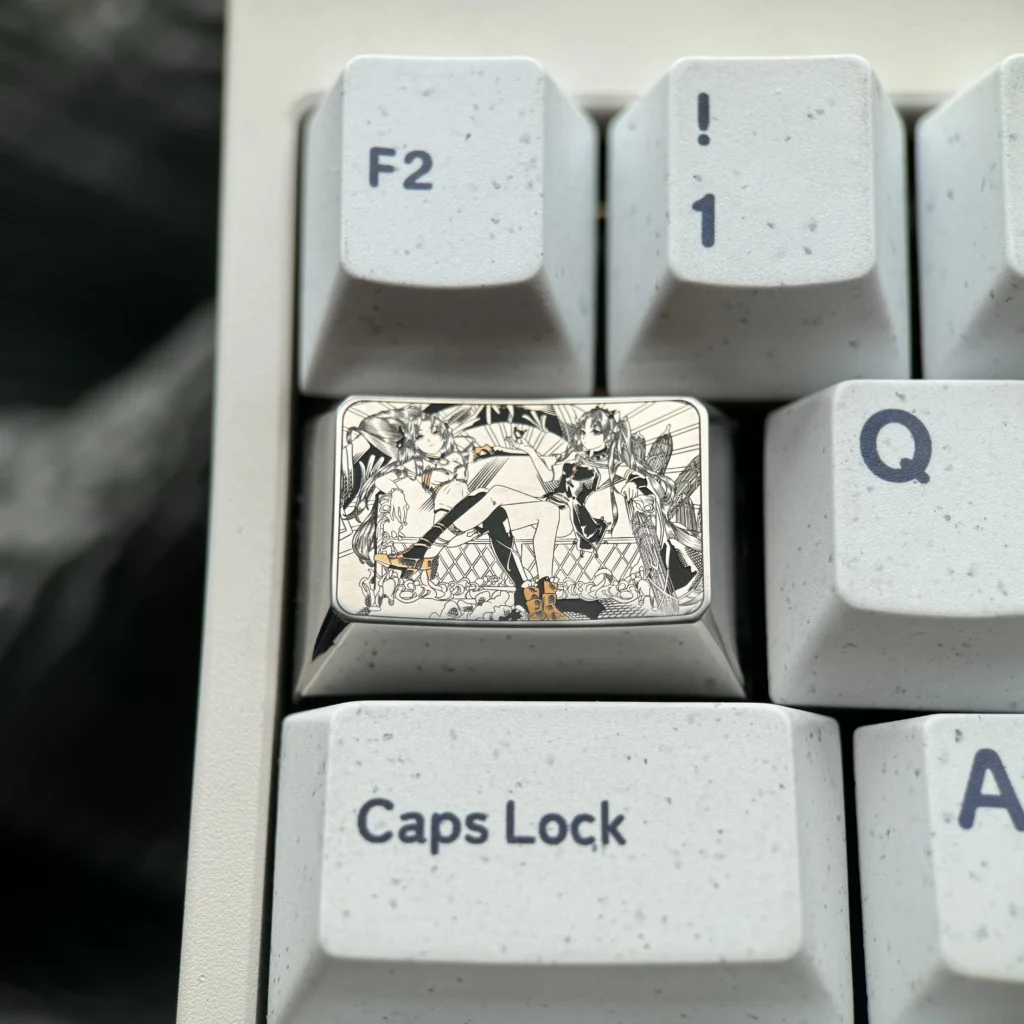 Premium Ishtar & Ereshkigal Tab Key Keycap showcasing intricate Fate anime precision artistry with a polished metallic finish, ideal for mechanical keyboards.