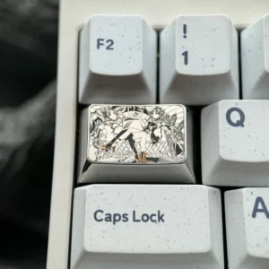 Premium Ishtar & Ereshkigal Tab Key Keycap showcasing intricate Fate anime precision artistry with a polished metallic finish, ideal for mechanical keyboards.