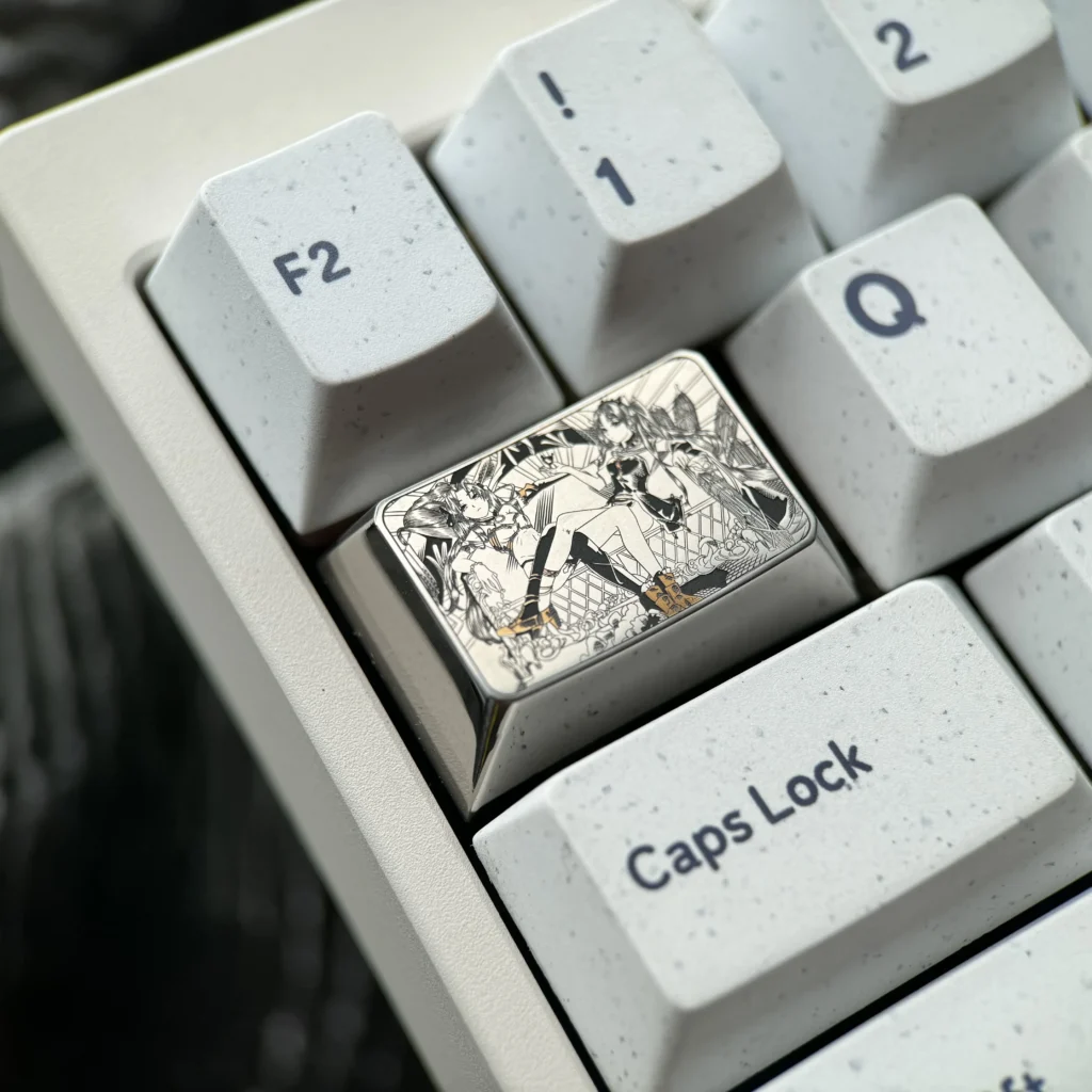 Premium Titanium Ishtar & Ereshkigal Tab Key Keycap for mechanical keyboards. Precision-engraved with intricate anime motifs and a polished metallic finish.