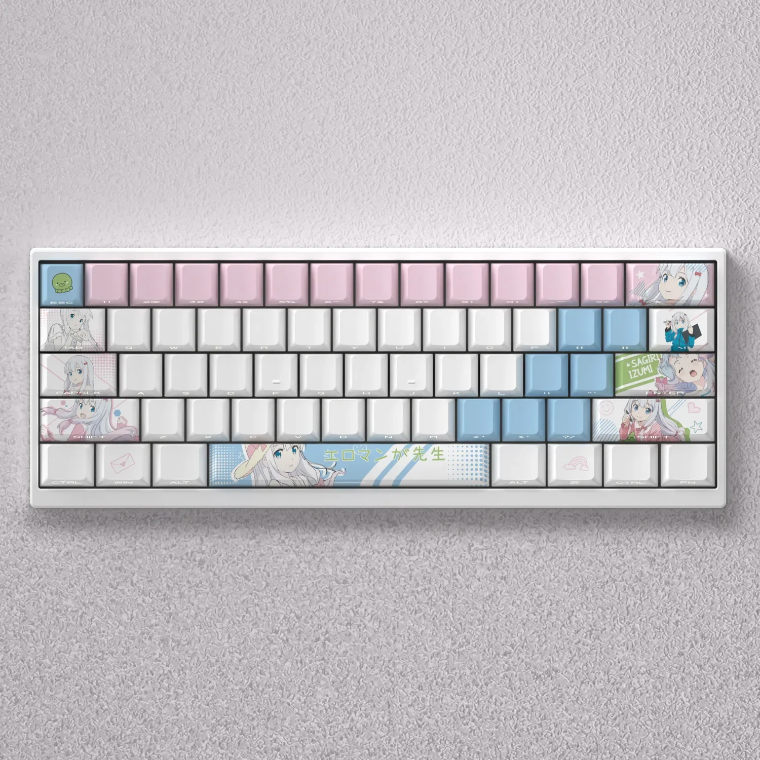 Exclusive Izumi Sagiri anime keycaps. See the full sets vibrant character art, crisp legends, and opaque finish from multiple angles.