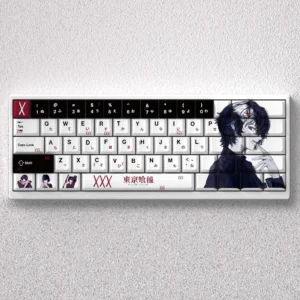 Exclusive Juuzou Suzuya Keycap Set displaying iconic stitches and a dark, rebellious anime aesthetic for mechanical keyboards.