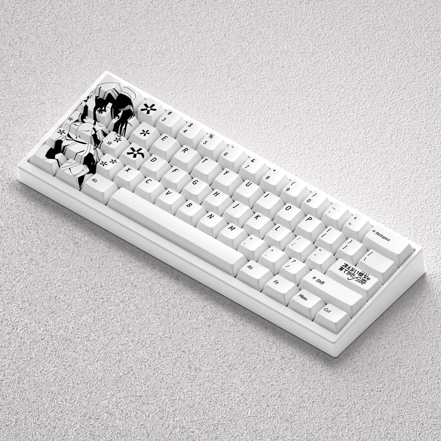 Exclusive Kato Megumi PBT keycap set gallery, featuring iconic Saekano anime character art from various angles. Faithful designs for 60% 65% 68% keyboard.