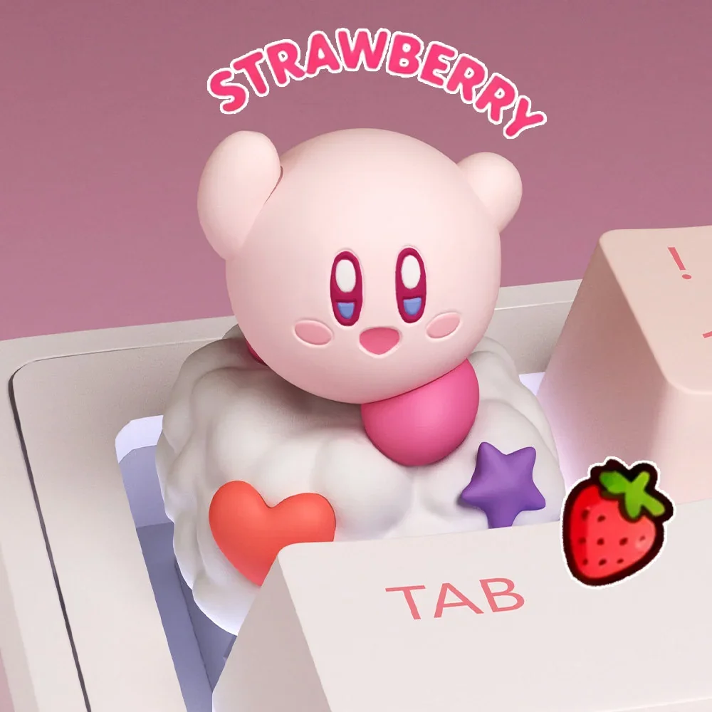 Vibrant handcrafted 3D Kirby resin artisan keycap for the ESC key, beautifully sculpted and presented from multiple artistic angles.